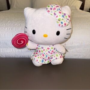 NWT 12" TY Hello Kitty Plush Stuffed Toy Polka Dot Dress Lollipop Sanrio